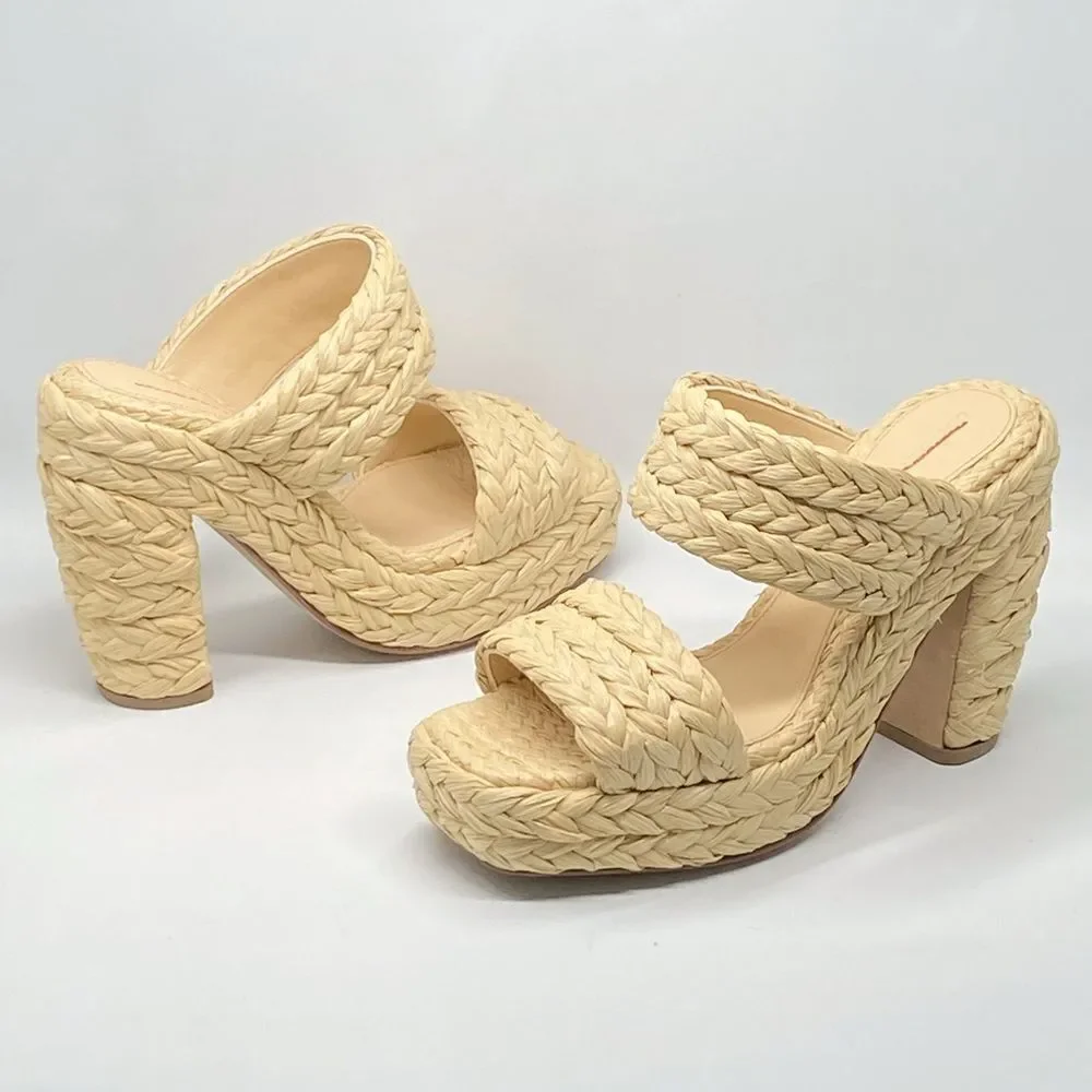Bottega Veneta Trinity Weave Raffia Platform Sandals size 38